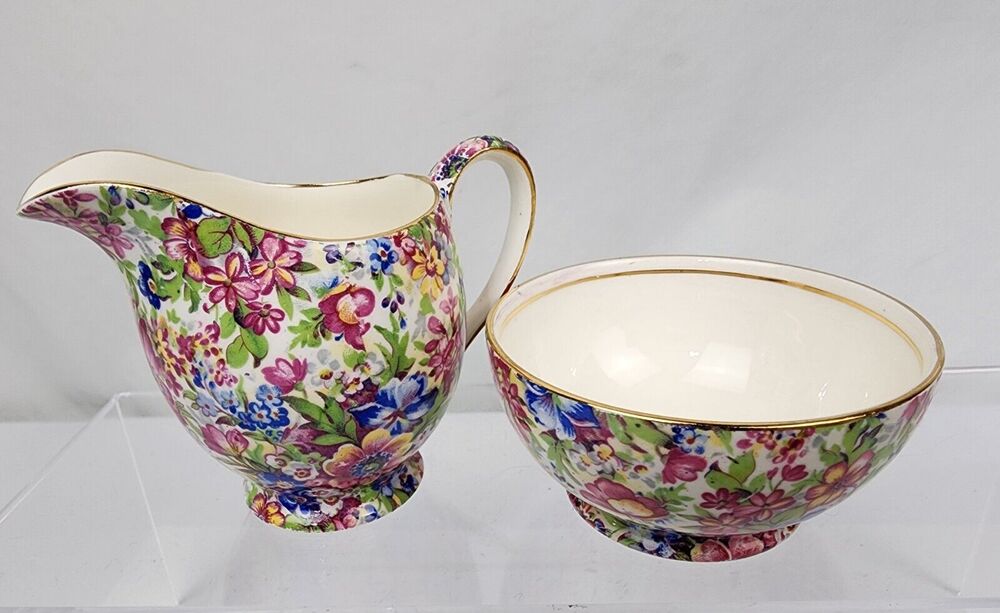Royal Winton Grimwades Chintz "Sunshine" Open Sugar Dish and Creamer Pitcher
